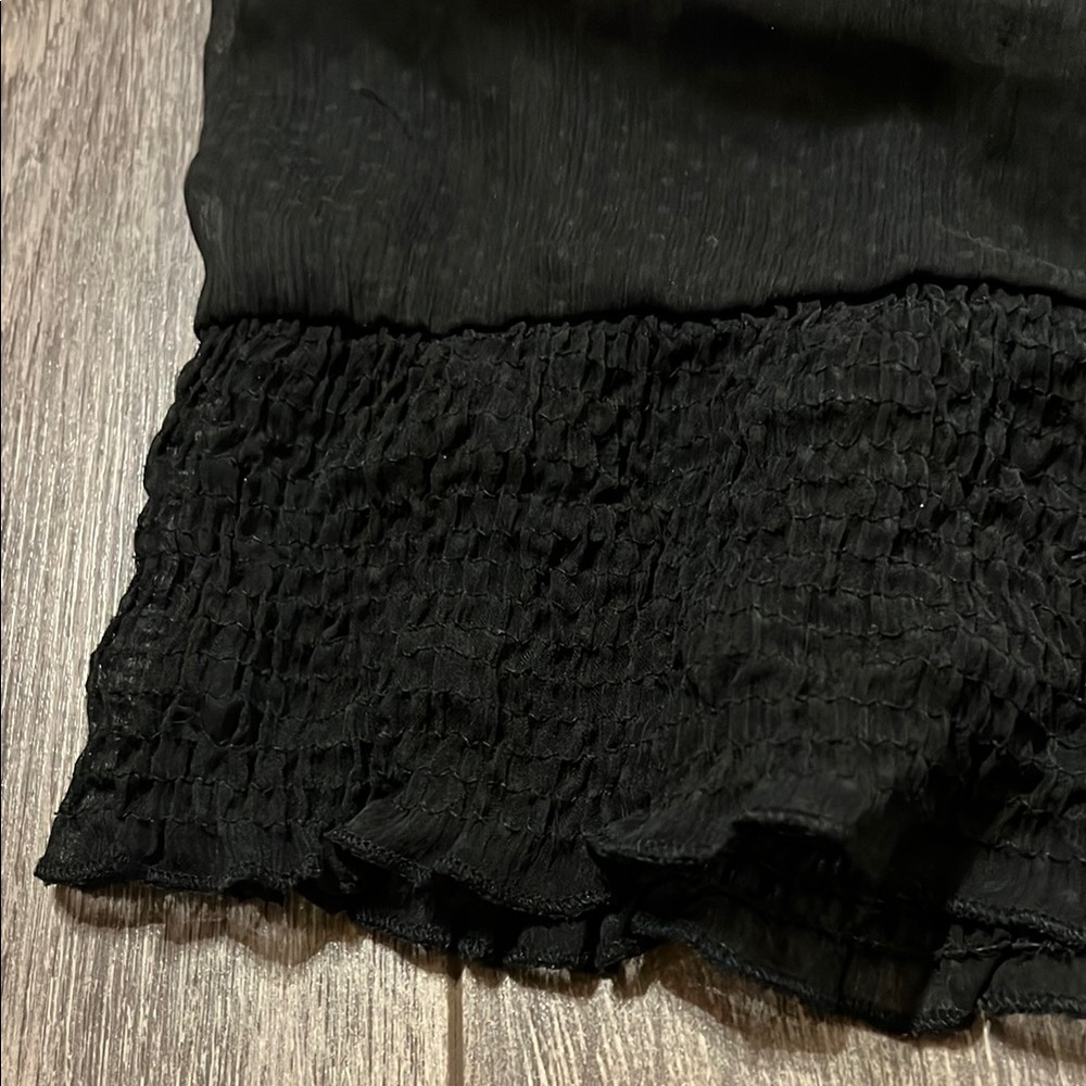 Black Ruffled Button-Up Women's Top - Picture 5 of 5
